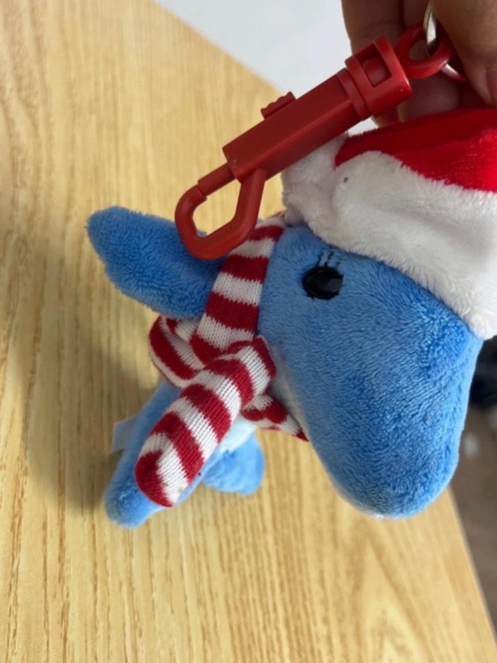 Blue Plush Dolphin Keychain with Red Striped Scarf